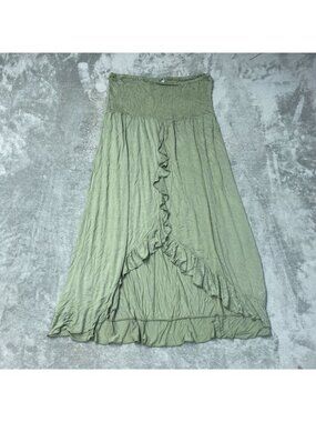 Raviya Women's 2X Smocked Sleeveless  Beach Dress Midi Ruffle Hem Boho e1394